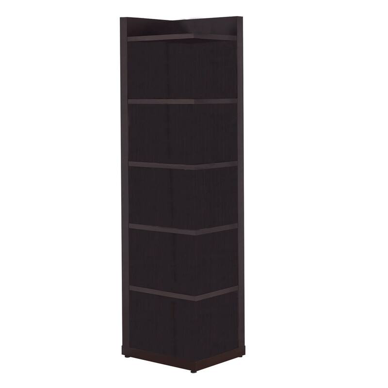 Radiant Brown Wooden Corner Bookcase - 71 H x 19.75 W x 15.75 L