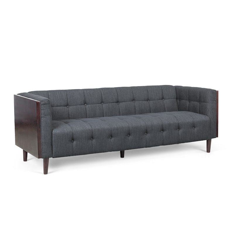Modern Contemporary Botton Tufted 3-Seater Sofa with Square Arms