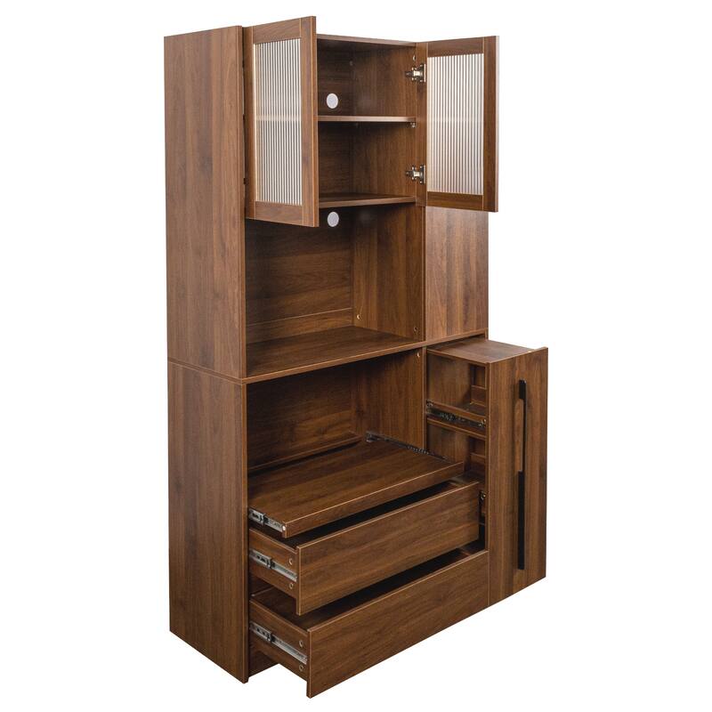 70.87" Tall Kitchen Pantry Cabinet with 4-Tier Side Shelf and 2 Drawers
