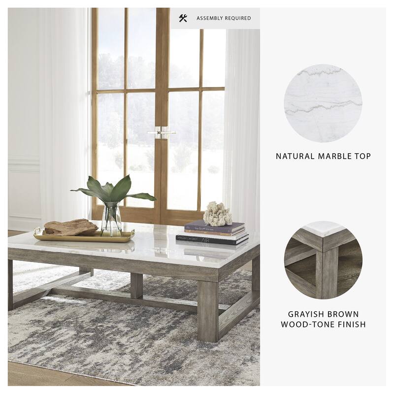Signature Design by Ashley Loyaska Grayish Brown / Ivory Rectangular Coffee Table - 56"W x 42"D x 17"H
