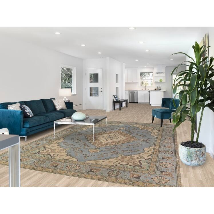 Light Blue Tabriz Persian Area Rug Hand-Knotted Oriental Wool Carpet - 7'10"x 11'1"