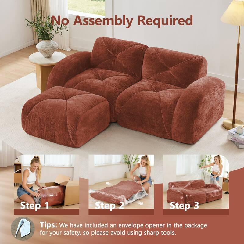 Velvet Tufted Loveseat Sofa Modular Couch, Boneless Deep Seat 2-Seater Couch, Available with/without Ottoman