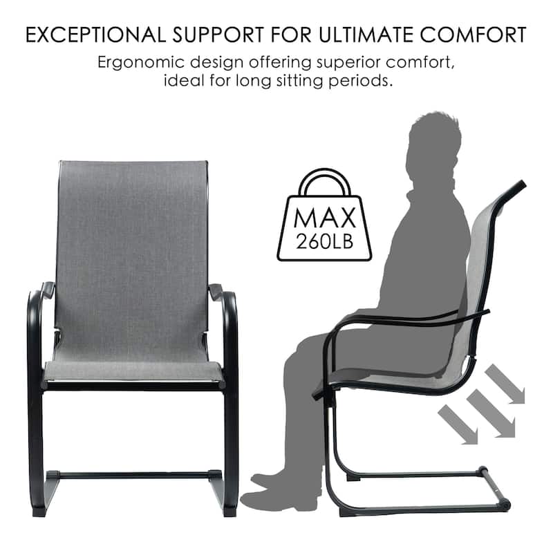 Kozyard 2Packs C-Spring Patio Chairs High Back Dining Chairs Breathable Textilene Fabric Sturdy Metal Frame