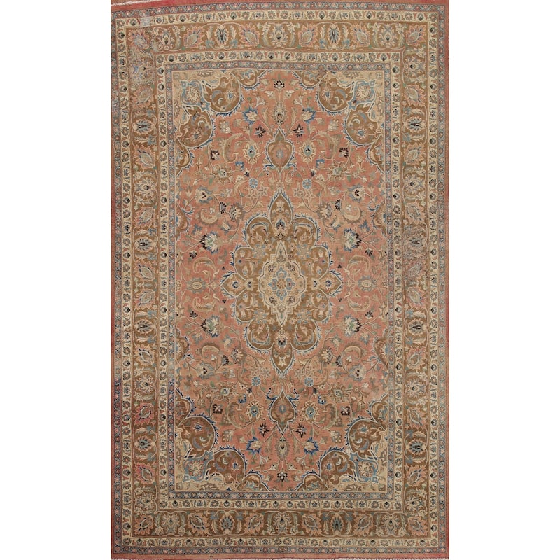 Hand Knotted Oriental 100% Wool Carpet Traditional Floral Pink Mashad Area Rug - 9' 6'' X 6' 3''