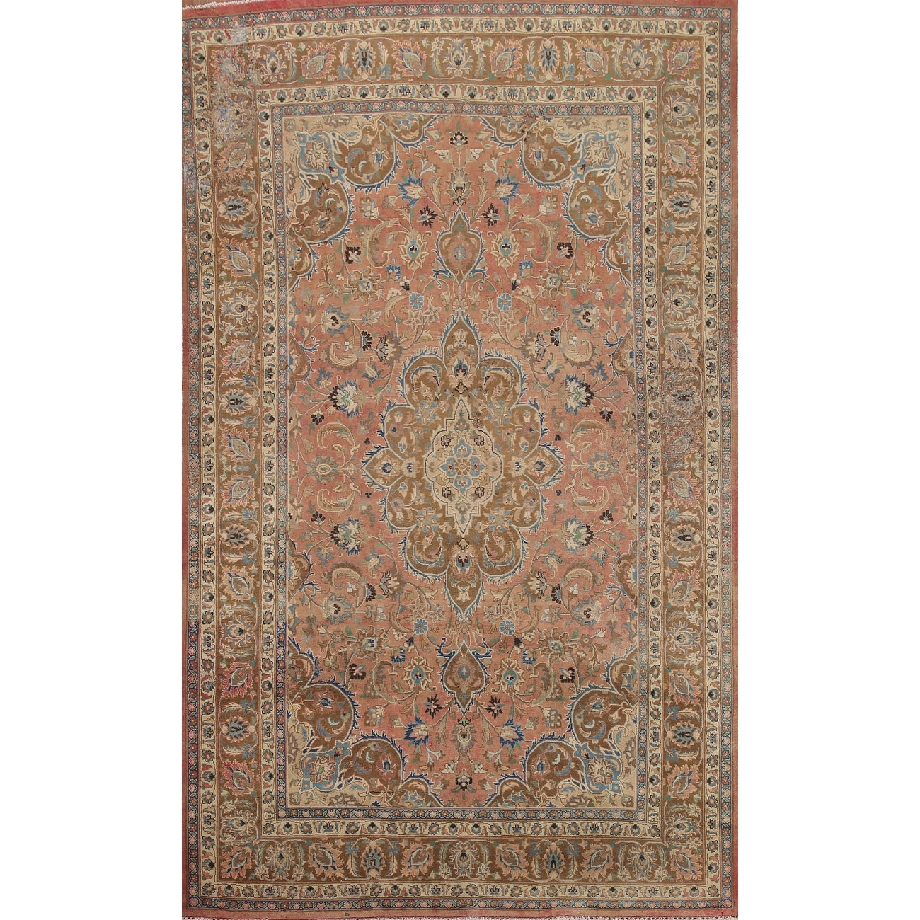 Hand Knotted Oriental 100% Wool Carpet Traditional Floral Pink Mashad Area Rug - 9' 6'' X 6' 3''