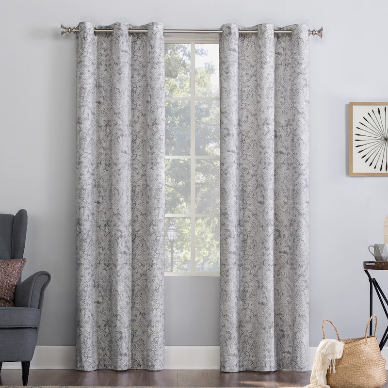 No. 918 Kenji Medallion Draft Shield Fleece Insulated Room Darkening Grommet Curtain Panel, Single Panel - Gray - 40" x 63"