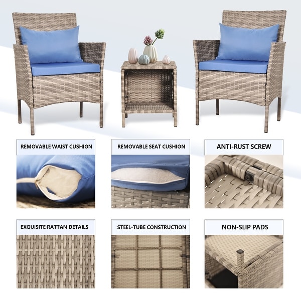 3 Piece Patio Conversation Bistro Set Outdoor Chat Furniture