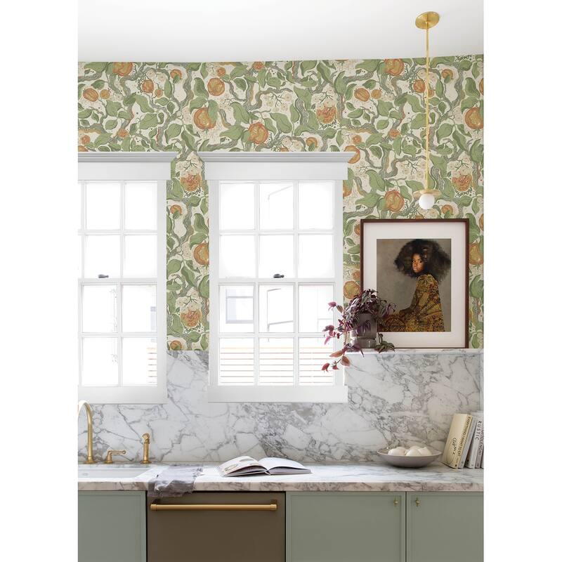 A-Street Prints Kort Green Fruit and Floral Wallpaper