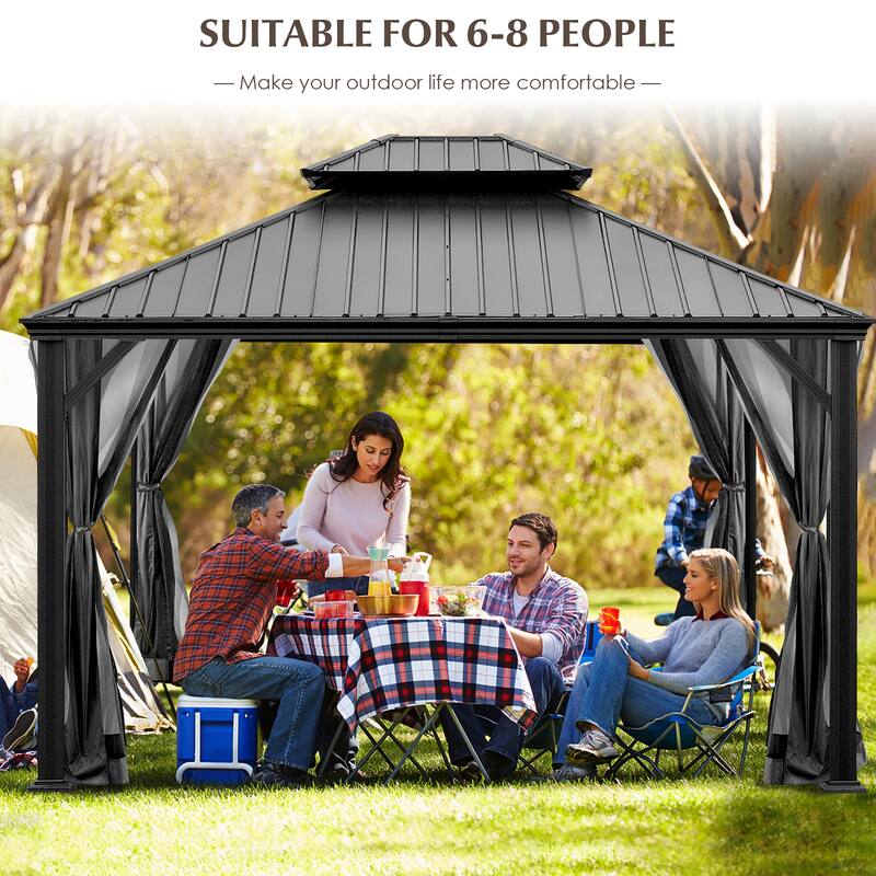 Costway 12ft x 10ft Hardtop Gazebo 2-tier Outdoor Galvanized Steel - See details