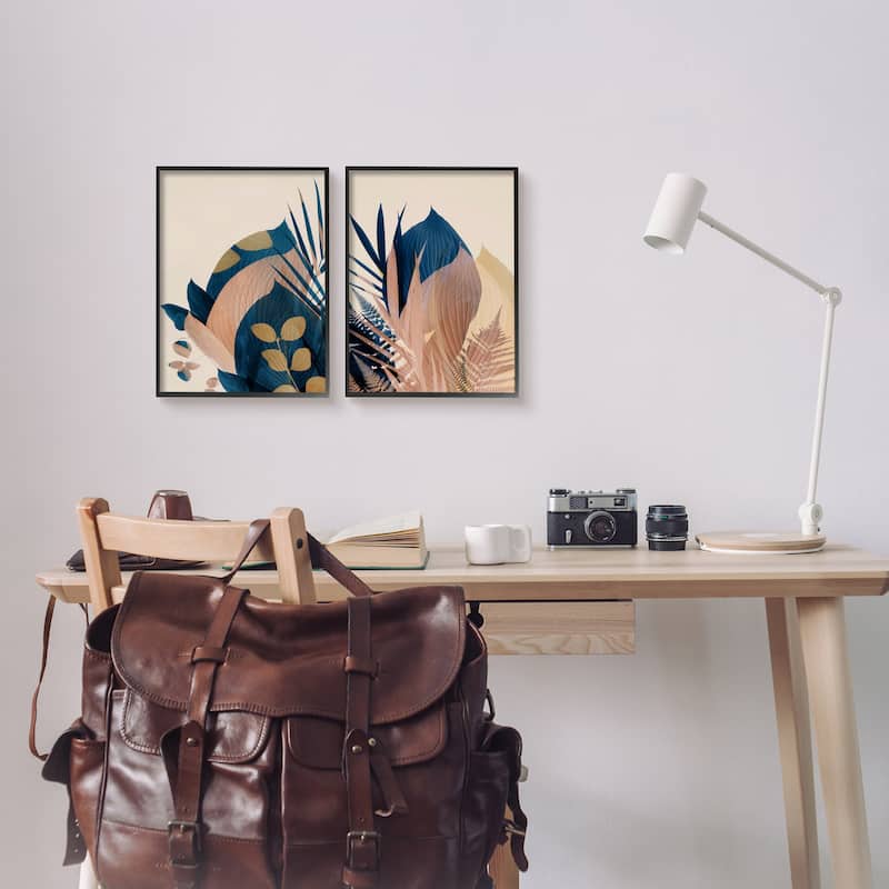 Stupell Forest Floor Fern Foliage Bold Blue Leaves Layered 2pc Multi Piece Framed Wall Art Set