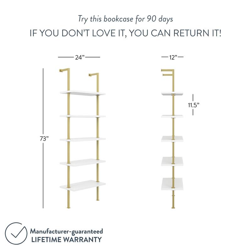 Nathan James Theo 5-Shelf Ladder Bookcase Wood with Metal Frame