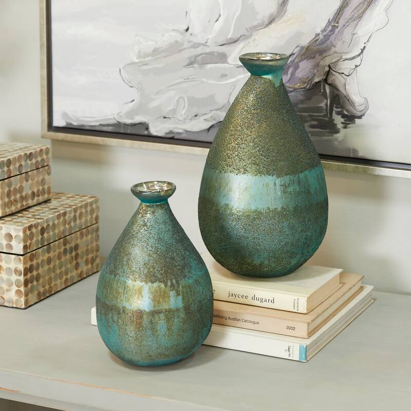 Stylish Glass Blown Vase (Set of 2) - Gold or Green