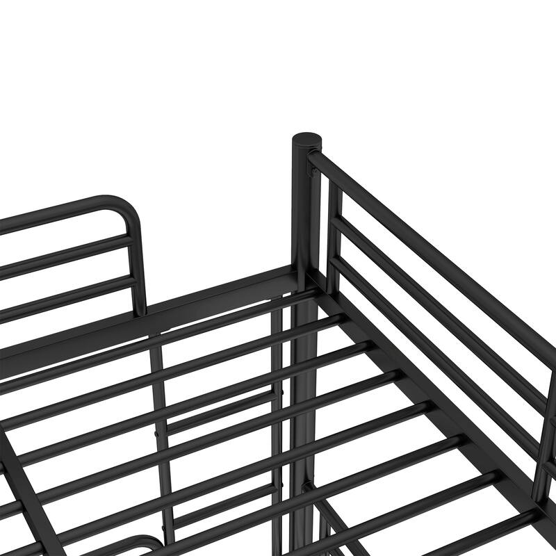 Full XL over Queen over Queen Bunk Bed, Metal Triple Bunk Bed with Safety Guardrails, Bunk Bed with Noise-reduced Design