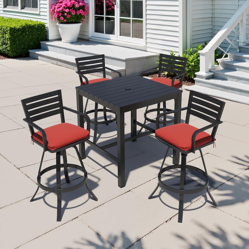 3/5-Piece Outdoor Bar Stool Set Aluminum Swivel Bar Stools with Sunbrella Cushion - Red - Set of  5