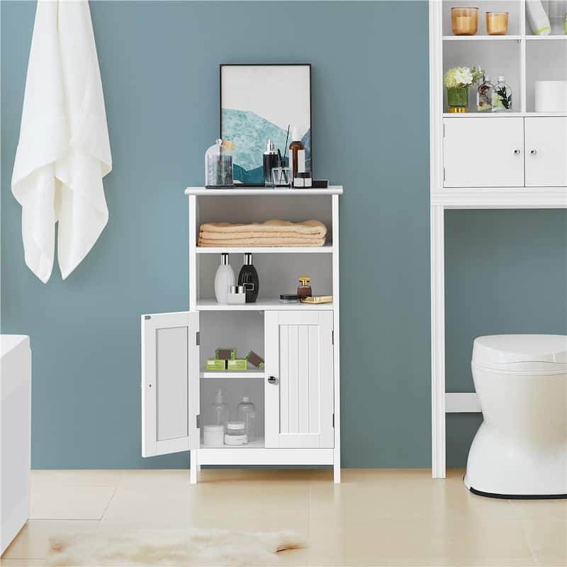 Yaheetech 5-Tier Wooden Bathroom Floor Cabinet with Adjustable Shelf - White