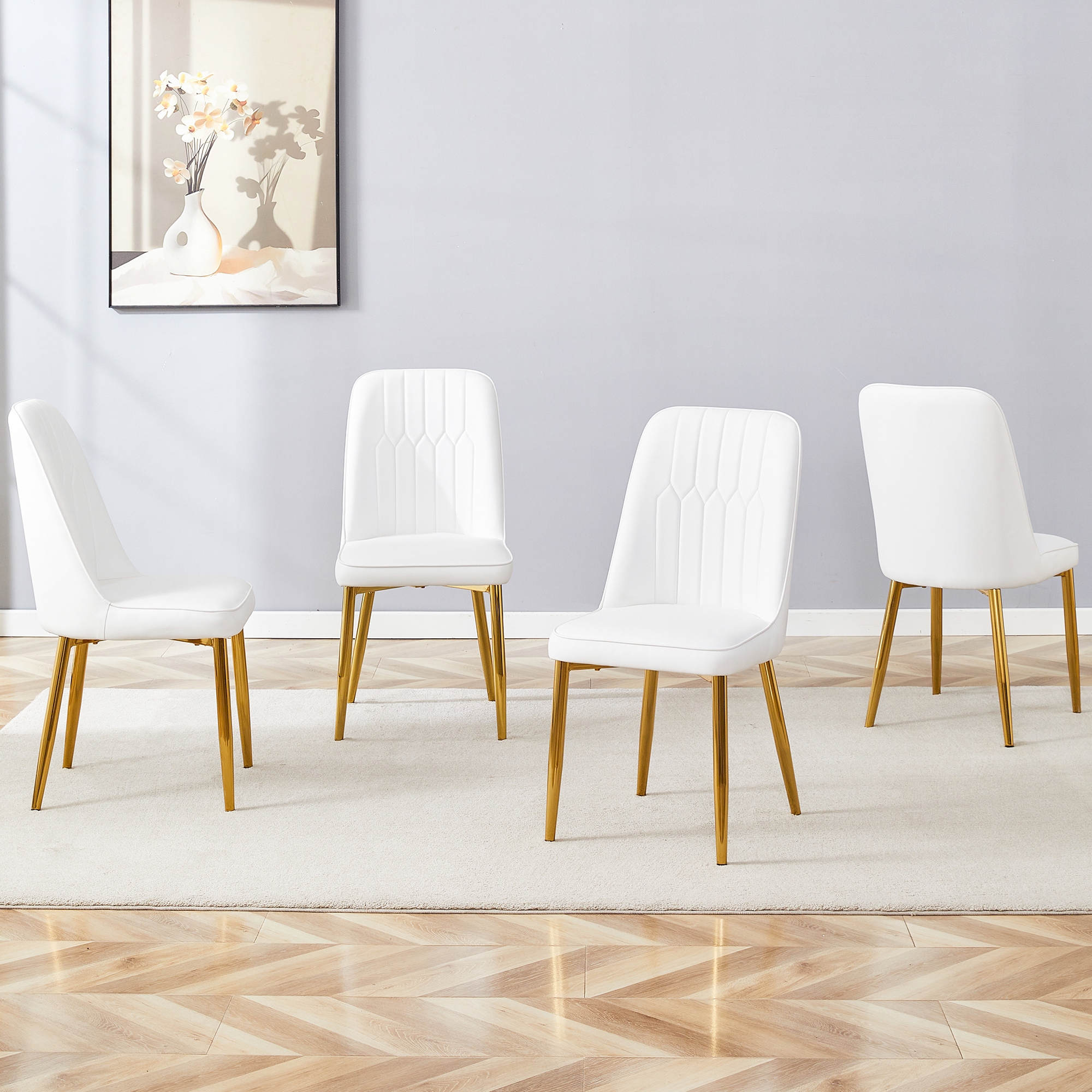 4 Modern Dining Chairs, Sleek Pu Leather Backrest With Metal Legs