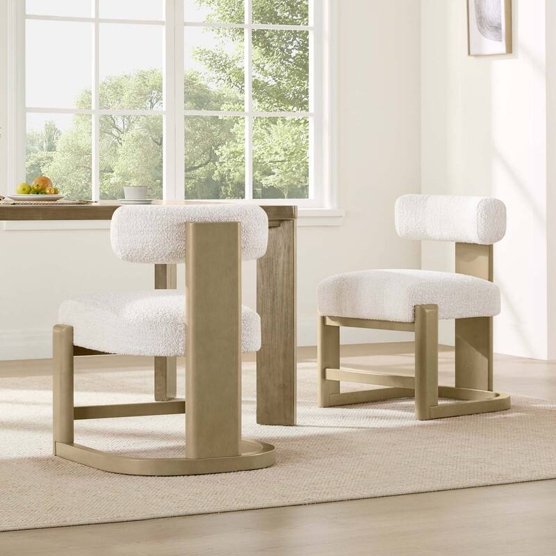 Spruce & Spring Arya Upholstered Boucle Dining Chair with Solid Wood Frame