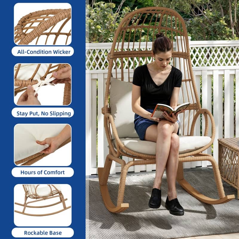 Moasis Outdoor Narrow Wicker Egg Chair Basket with Cushions
