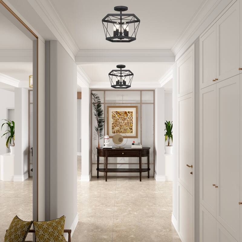 Kiro 5-light Farmhouse Geometric Drum Semi-flush Mount Ceiling Light - 15 inches