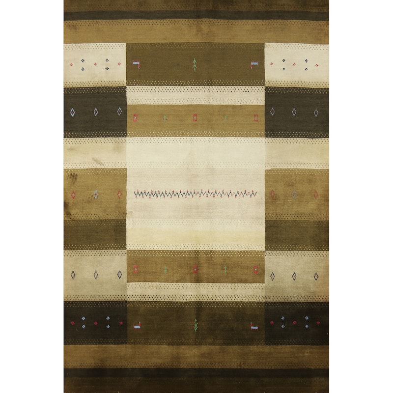 Green Gabbeh Indian Area Rug Handmade Wool Carpet - 5'3" x 7'8"