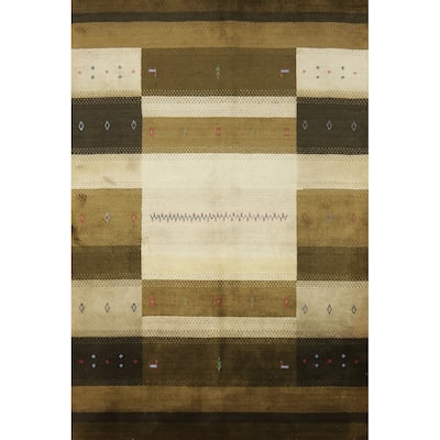 Green Gabbeh Indian Area Rug Handmade Wool Carpet - 5'3" x 7'8"