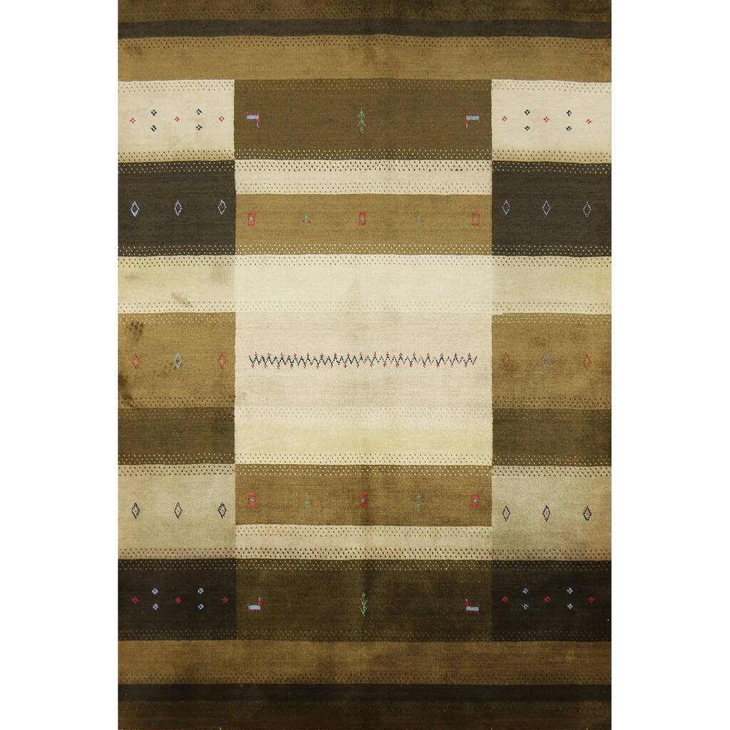 Green Gabbeh Indian Area Rug Handmade Wool Carpet - 5'3" x 7'8"
