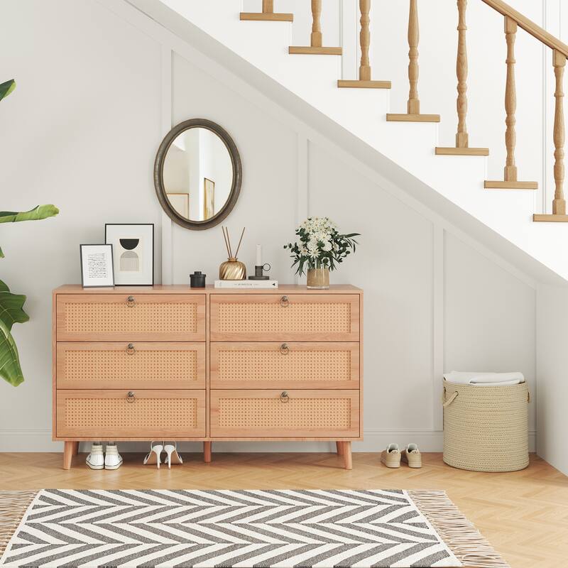 Modern Dresser Drawer Chest, 6 Drawer Double Dresser for Bedroom, Chest of Dressers