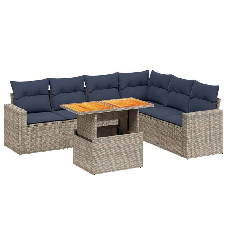 vidaXL Patio Sofa Set with Cushions Outdoor Furniture 7 Piece Poly Rattan - 24.4 x 24.4 x 27.2