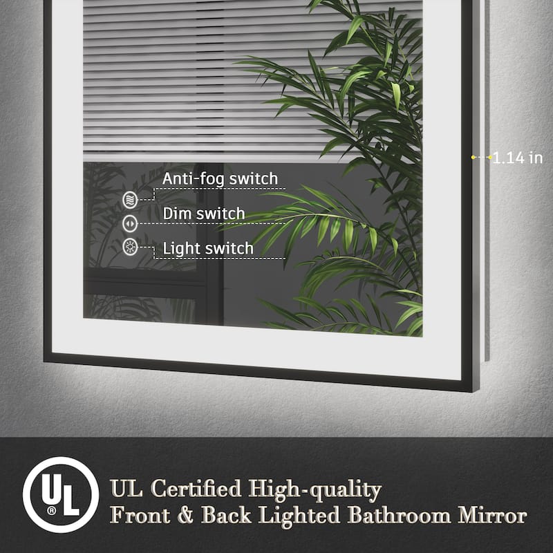 Extra Large Black Frame LED Bathroom Vanity Mirror with 3 Years Warranty and UL Certified