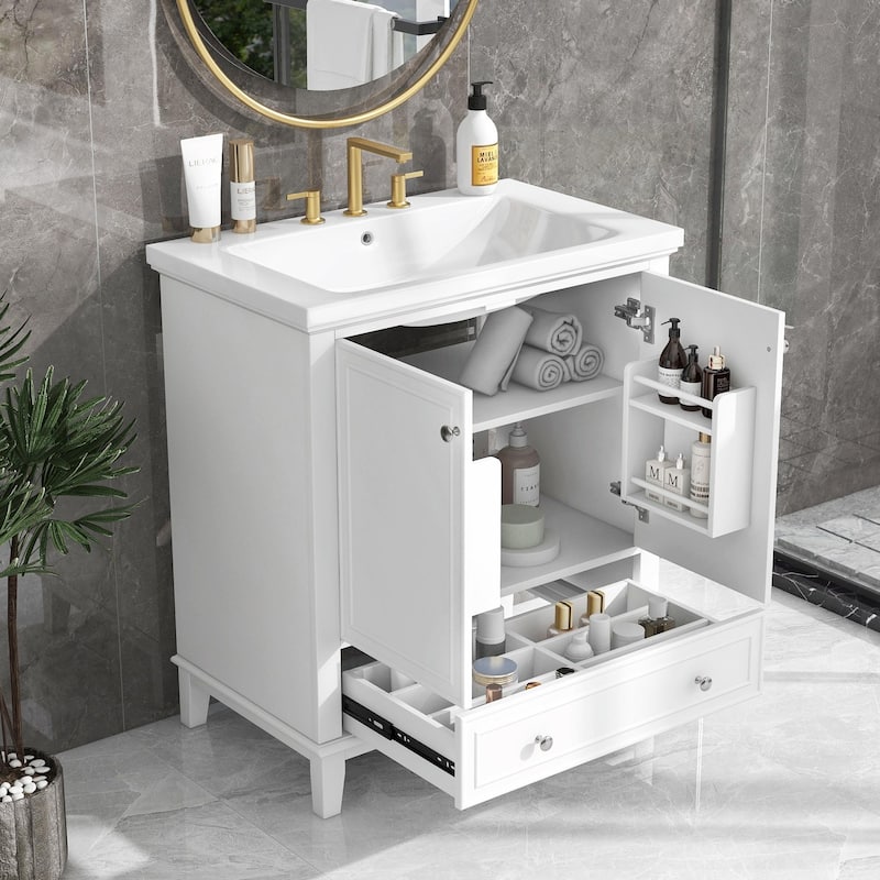 30" Bathroom Vanity Base Cabinet with Doors and Drawer - with sink - White