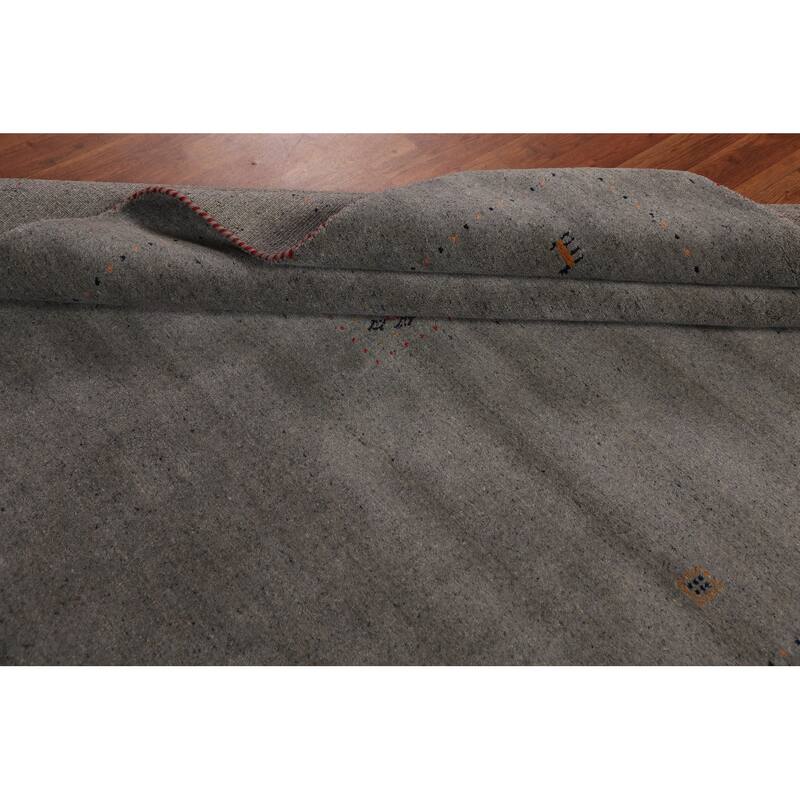 Tribal Gabbeh Oriental Area Rug Handmade Grey Wool Carpet - 5'9" x 7'8"