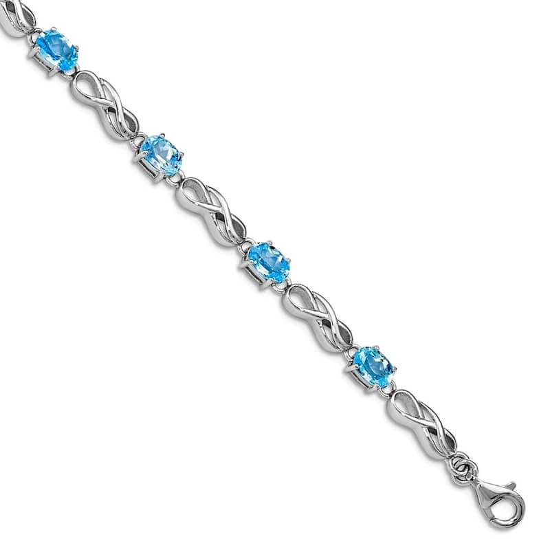 Curata 925 Sterling Silver 7" 4mm Genuine Blue Topaz Double Infinity Bracelet