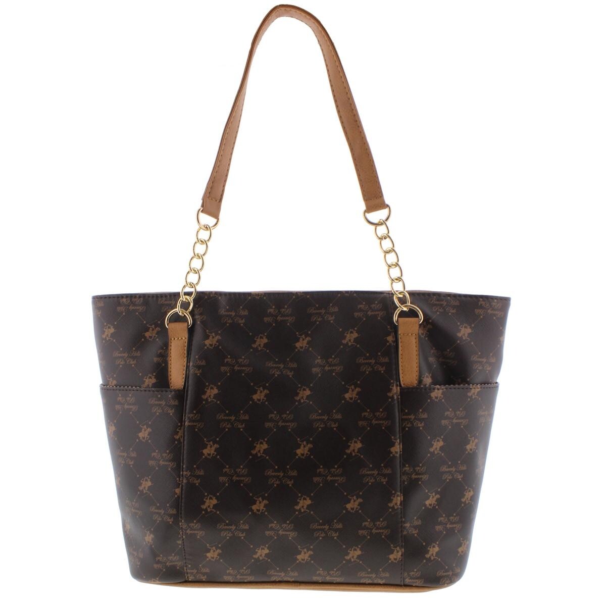 Shop Beverly Hills Polo Club Womens Tote Handbag Faux Leather Printed Large Overstock 18949169