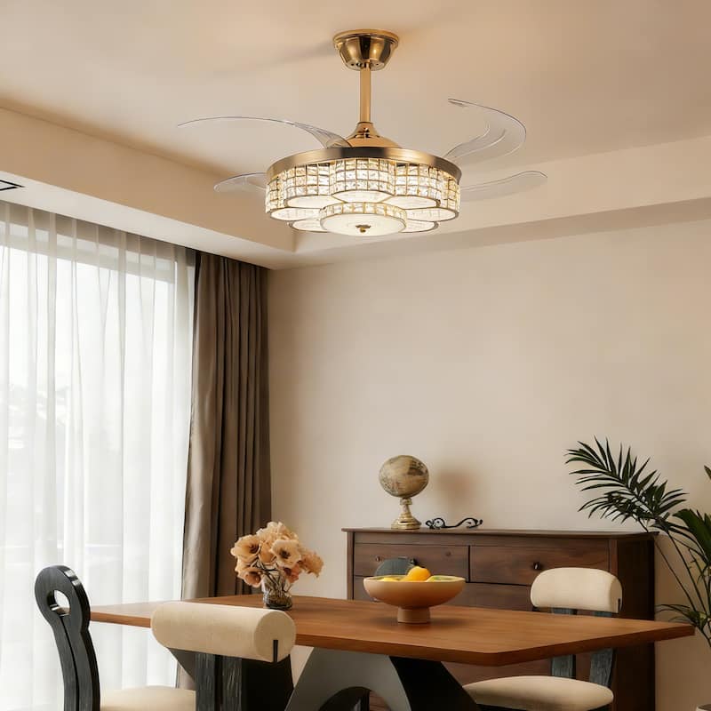 Sofucor 48" Ceiling Fan With Retractable Blades,Indoor with Light,Remote Control,Noiseless,for Patio Living Room,Bedroom