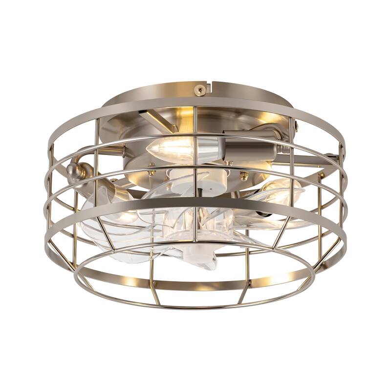 12" Low Profile Enclosed Cage Ceiling Fan with Light and Remote