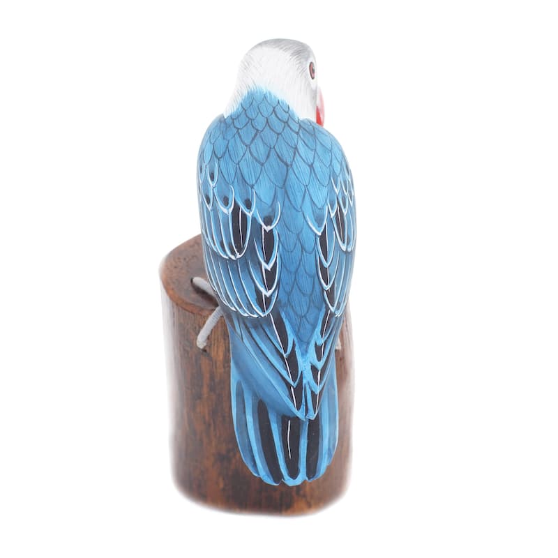 Novica Handmade Blue Lovebird Wood Sculpture