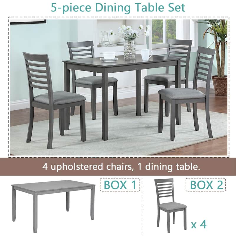 GDFStudio - Fairhaven 5-Piece Transitional Rectangular Wooden Dining Table Set with 4 Upholstered Chairs