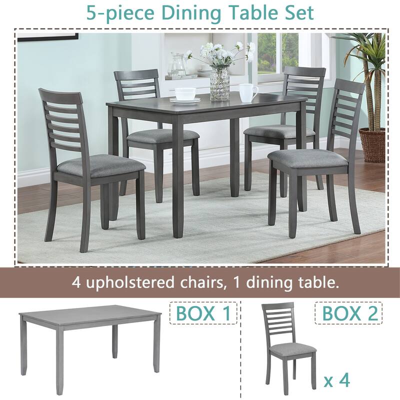 5 Piece Modern Dining Set, Rectangular Wooden Dining Table with 4 Upholstered Chairs for Kitchen, Dining Room