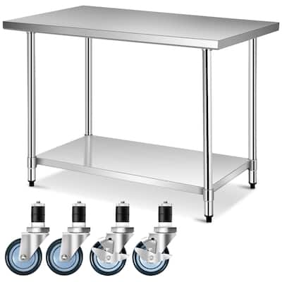 Costway 30'' x 48'' Stainless Steel Commercial Kitchen Work Table w/ 4