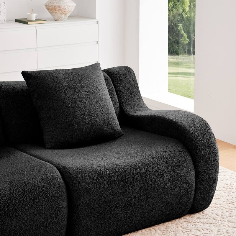 148" Premium Teddy Fabric U-shaped Modular Curved Armrests Boneless Sofa Set