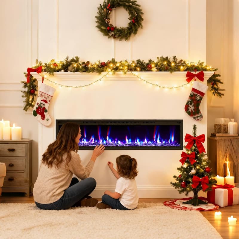 120V 1500W Wall Mounted Electric Fireplace, Remote & Touch Control
