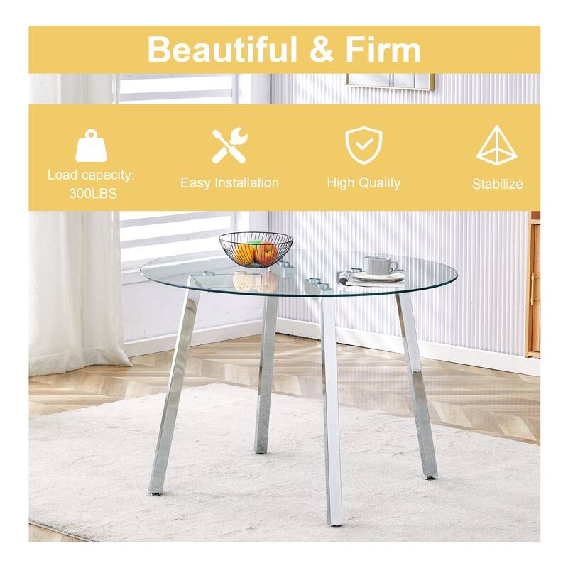 7-Piece Dining Table Set for 6, Round Glass Dining Table Set with 6 Faux Leather Chair for Family Dining Areas