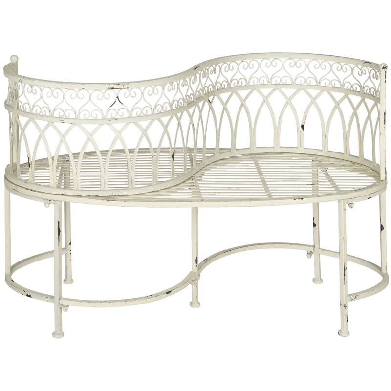 SAFAVIEH Outdoor Citlalli Victorian Scroll Iron Kissing Bench - 44Wx24Dx31H