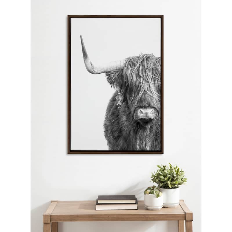 Kate and Laurel Sylvie BW Highland Cow 1 Framed Canvas by Amy Peterson
