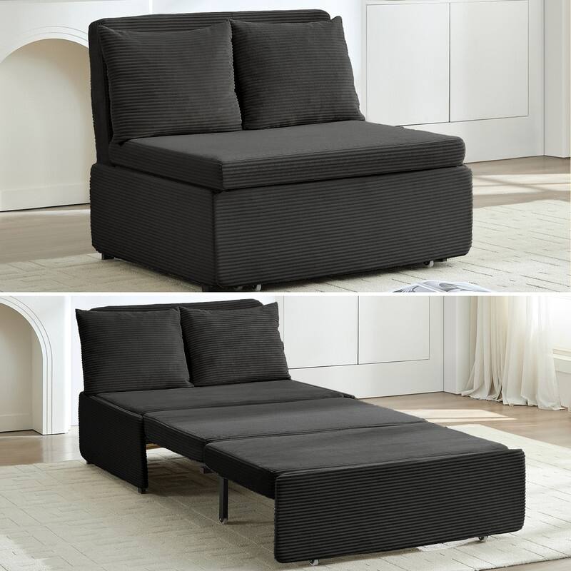 Mixoy Corduroy Fabric Queen Size/Twin Size Sofa Bed, 2-in-1 Modern Pull Out Sleeper Sofa Bed