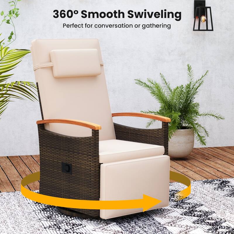Gymax 2PCS Outdoor Swivel Rattan Recliner Chair Patio Wicker Chaise
