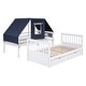 preview thumbnail 9 of 7, White+Blue Twin over Twin Bunk Bed Wood Bed with Tent and Drawers