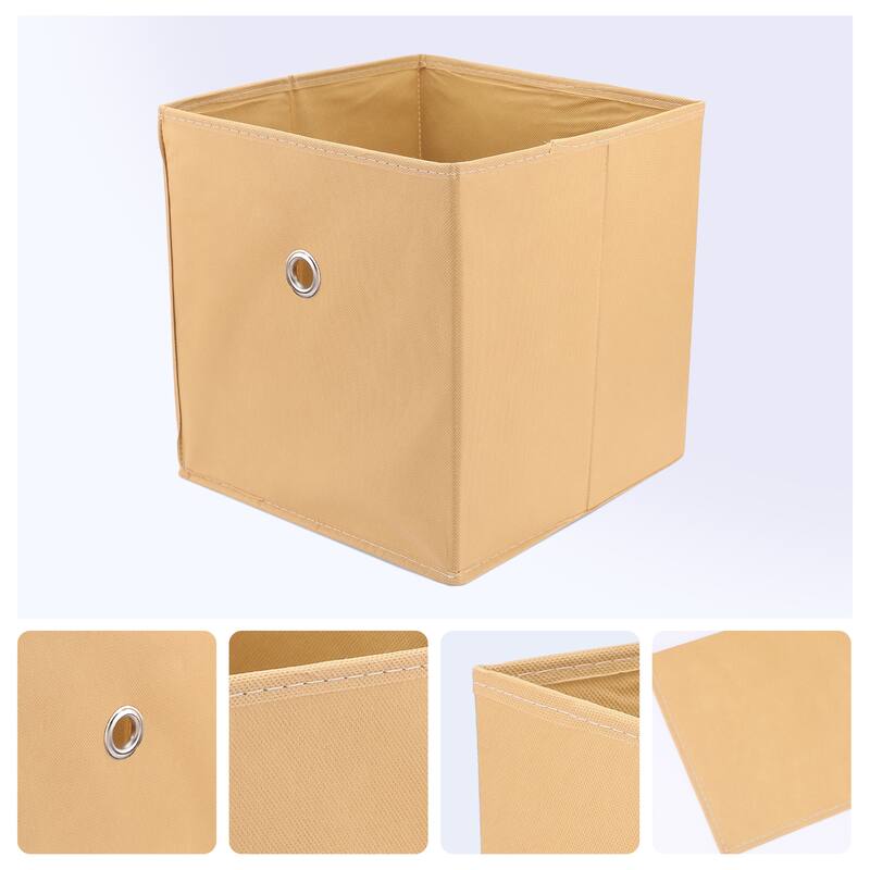 Storage Cube, Fabric Storage Bin for Shelves Closet, 3 Pack Collapsible Storage Basket for Organizing Clothes Books - Khaki