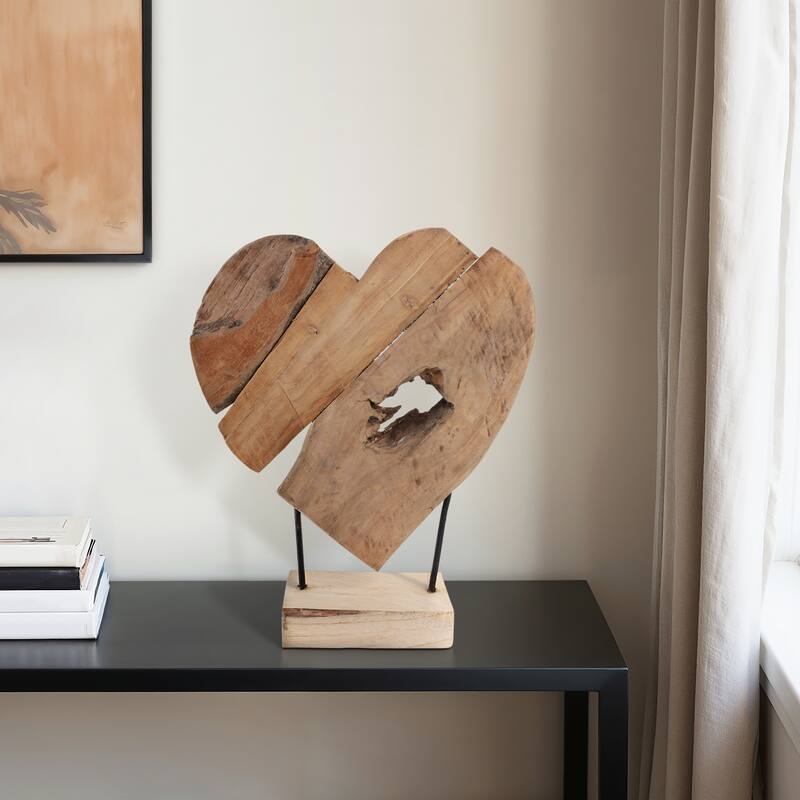 Rustic Wood Sculpture Carved Heart On Stand Design - 20" Brown - 16" x 5" x 20"