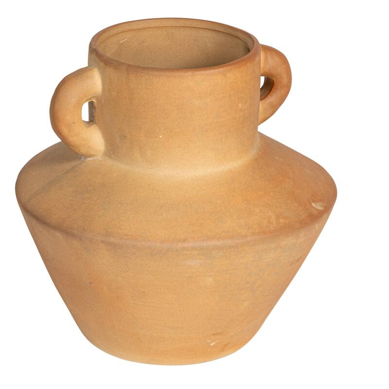 Stoneware Vase with Reactive Glaze Finish and Vertical Handles - Terracotta